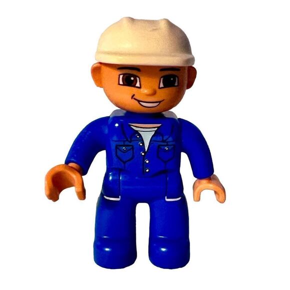 Lego Duplo Male Figure Blue Legs & Shirt, White Helmet - Picture 2 of 8
